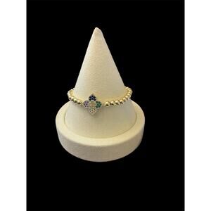 Gold Multicolored Stone Clover Stretch Bracelet